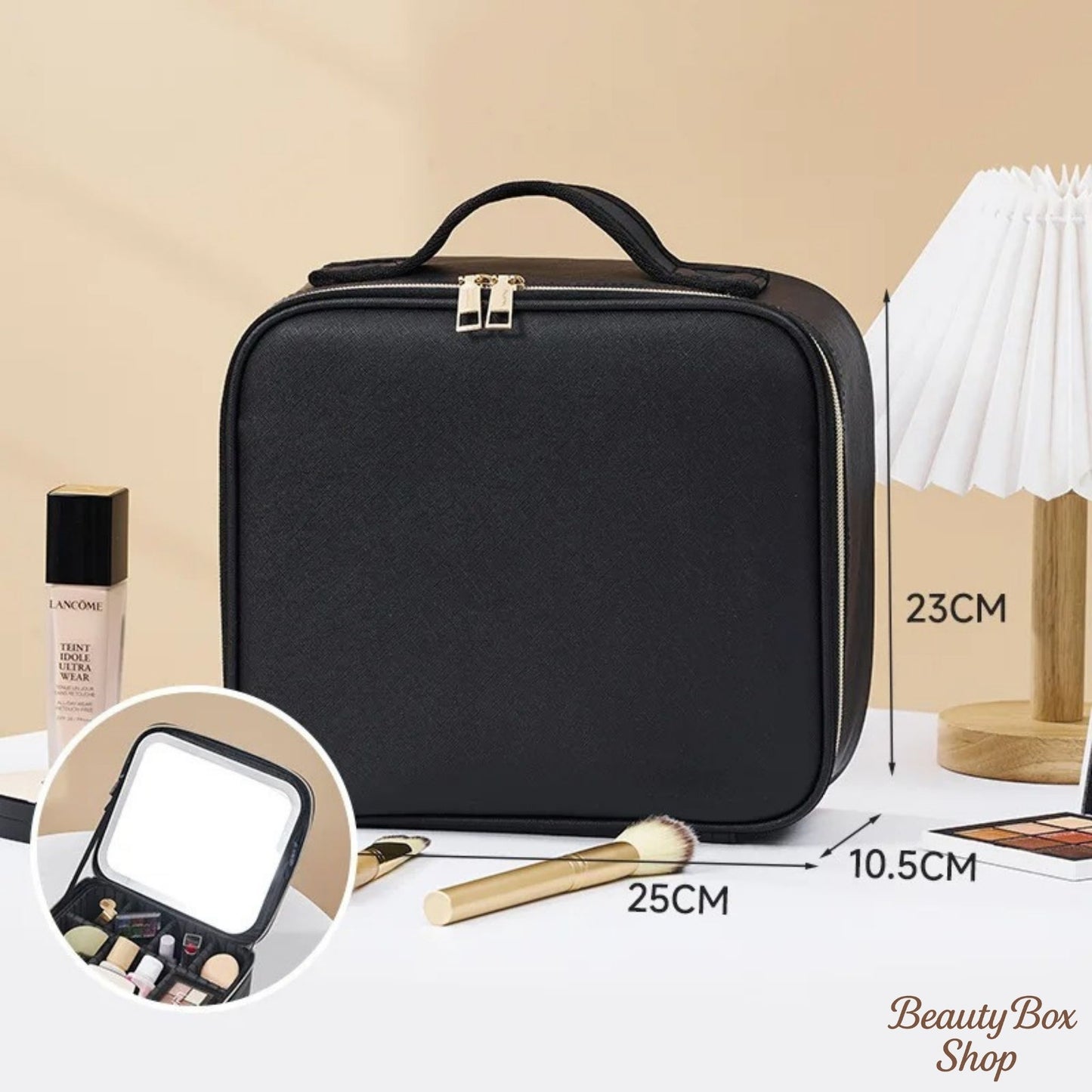 ILLUMake Black Carry Case - Closed with dimensions - Beauty Box Shop
