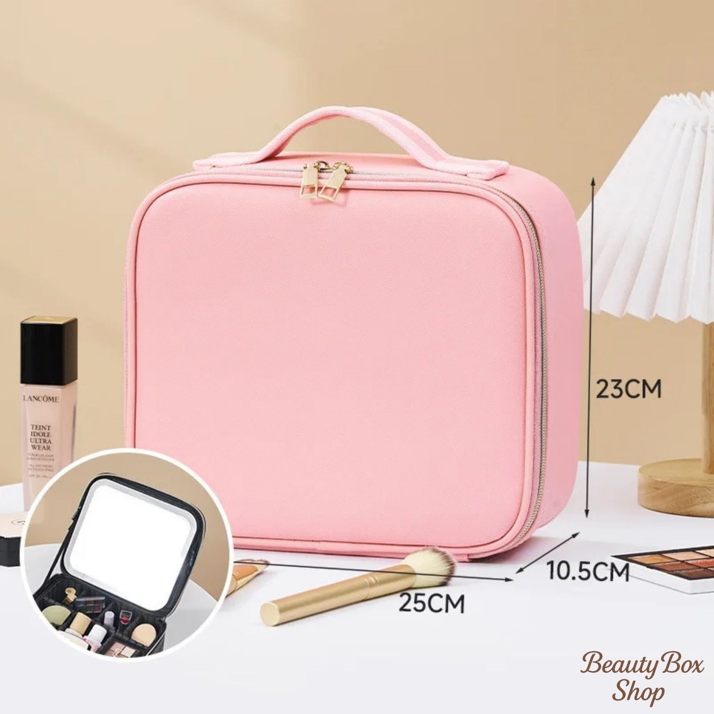 ILLUMake Pink Carry Case - Closed with dimensions - Beauty Box Shop