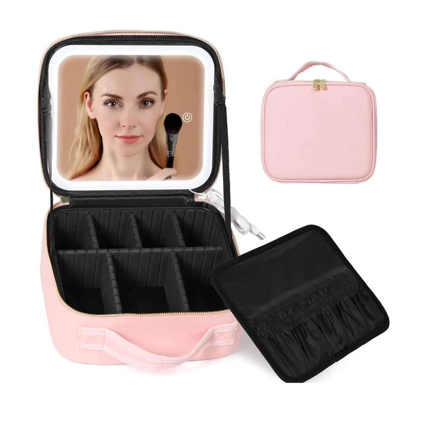 ILLUMake Pink Carry Case - photo of case closed with another open with LED Lights - Beauty Box Shop