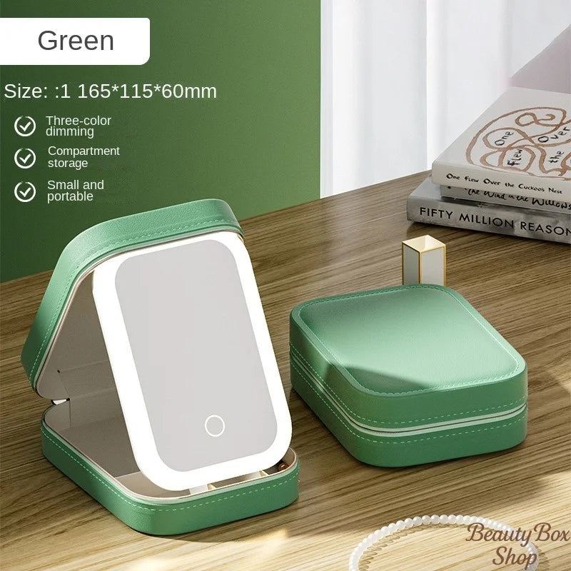 Glow & Go Green - photo of case closed with another open with LED Lights - Beauty Box Shop