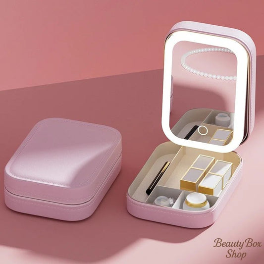 Glow & Go Pink - photo of case closed with another open with LED Lights - Beauty Box Shop